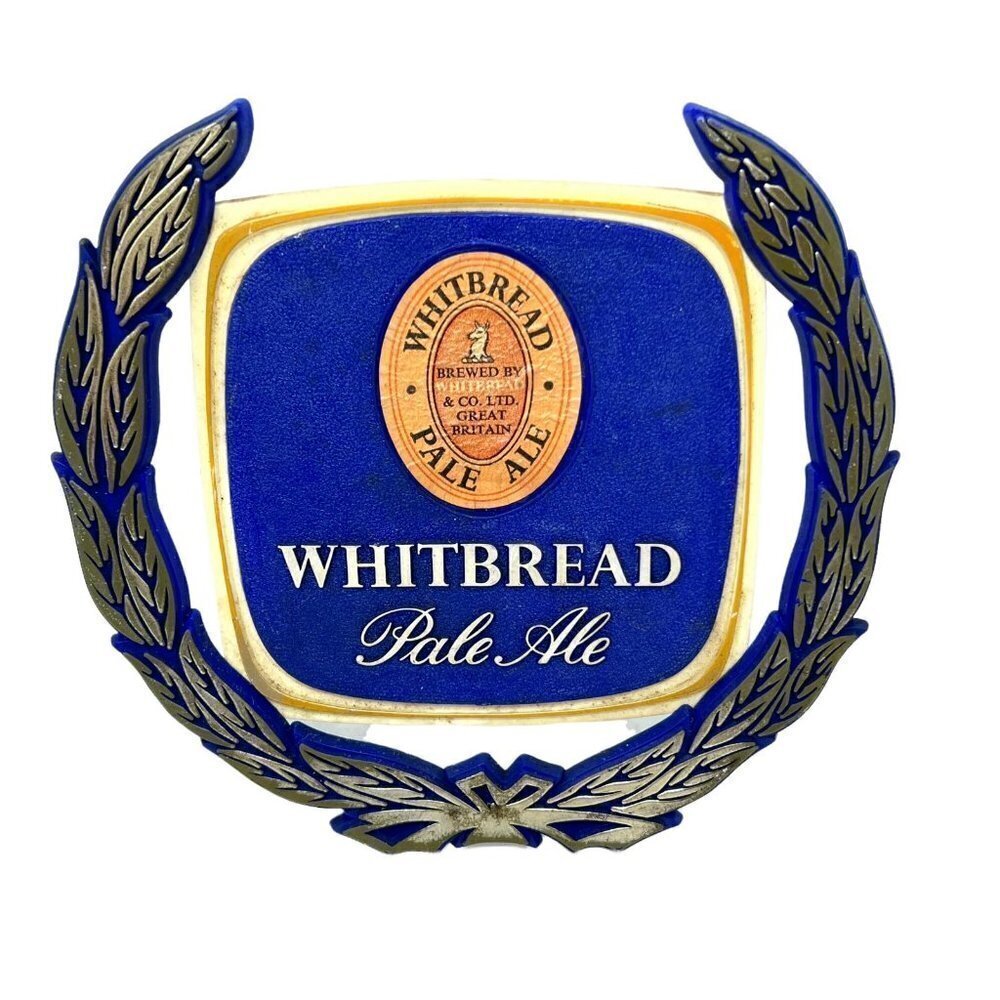 Whitbread Pale Ale Beer Sign Plastic Blue Made‎ in England 6 1/2 x 6 1/2"